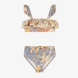 Zimmermann-Girls Blue Floral Ruffle Bikini | Childrensalon