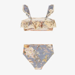Zimmermann-Girls Blue Floral Ruffle Bikini | Childrensalon