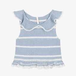 Girls Blue & Ivory Striped Knit Top