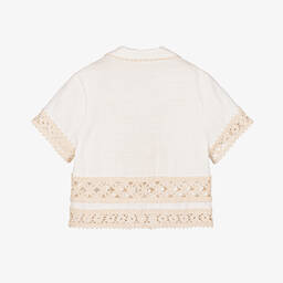Zimmermann-Girls Ivory Cotton Crochet Trim Shirt | Childrensalon
