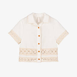 Zimmermann-Girls Ivory Cotton Crochet Trim Shirt | Childrensalon