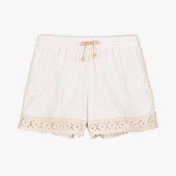 Zimmermann-Girls Ivory Cotton Crochet Trim Shorts | Childrensalon