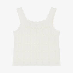 Girls Ivory Knit Sleeveless Top with Scalloped Trim