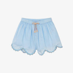 Girls Pale Blue Cotton Ric Rac Shorts