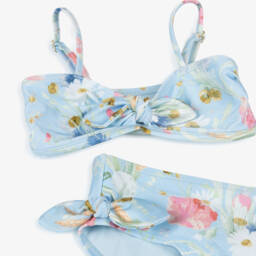 Zimmermann-Girls Pastel Blue Floral Print Bikini | Childrensalon