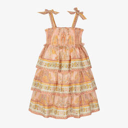 Zimmermann-Girls Pink Cotton Tiered Dress | Childrensalon