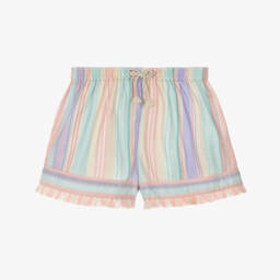 Zimmermann-Girls Pink Stripe Slubbed Cotton Shorts | Childrensalon