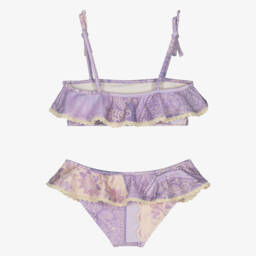 Zimmermann-Girls Purple & Ivory Paisley Ruffle Bikini | Childrensalon
