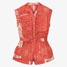 Girls Red Bandana Print Cotton Playsuit