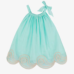 Zimmermann-Girls Turquoise Blue Cotton Blouse | Childrensalon