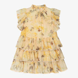 Zimmermann-Yellow Floral Tiered Cotton Dress | Childrensalon