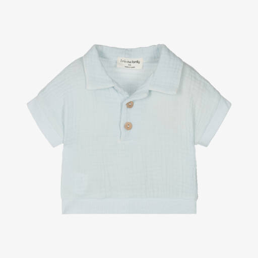 1 + in the family-Baby Boys Pale Blue Muslin Polo Shirt | Childrensalon