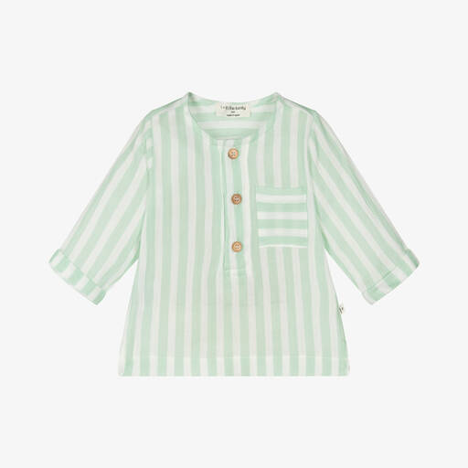 1 + in the family-Boys Green & White Stripe Cotton Shirt | Childrensalon