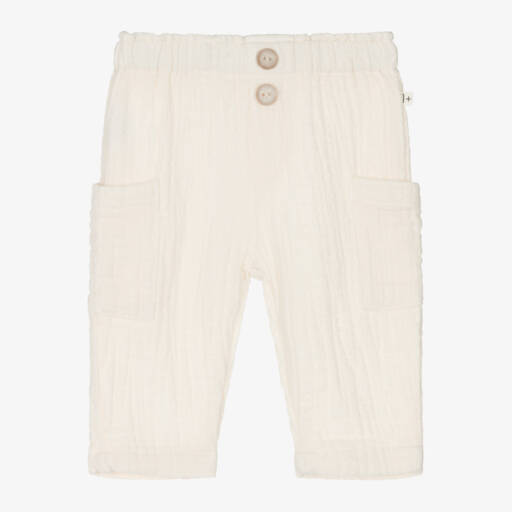 1 + in the family-Ivory Cotton Muslin Trousers | Childrensalon