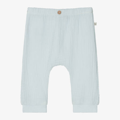 1 + in the family-Pale Blue Cotton Muslin Baby Trousers | Childrensalon