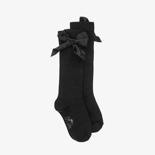 A Dee-Girls Black Bow Knee-High Socks  | Childrensalon