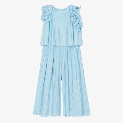 Abel & Lula-Girls Blue Pleated Crêpe Chiffon Trouser Set | Childrensalon