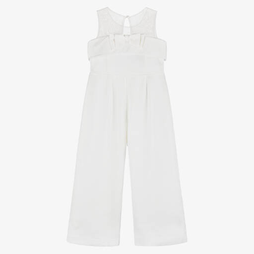 Abel & Lula-Girls Ivory Crêpe Satin Jumpsuit | Childrensalon
