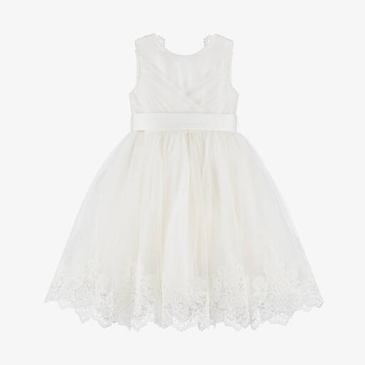 Abel & Lula-Girls Ivory Embroidered Tulle Dress | Childrensalon