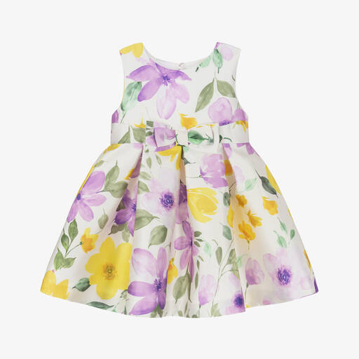 Abel & Lula-Girls Ivory Floral Satin Dress | Childrensalon