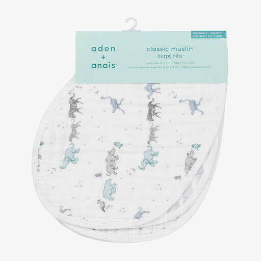aden + anais-White & Blue Muslin Burpy Bibs (2 Pack) | Childrensalon