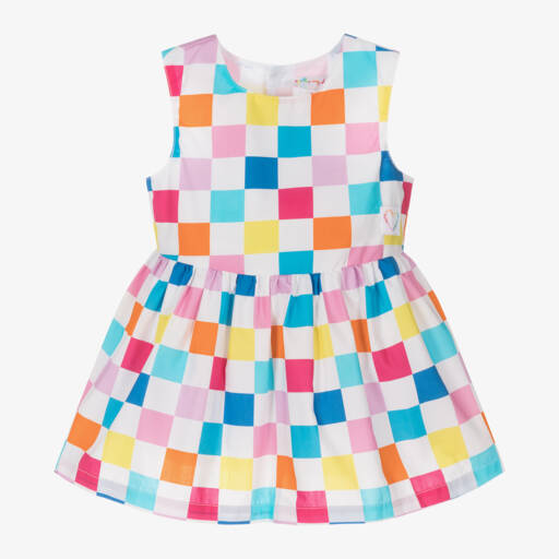 Agatha Ruiz de la Prada-Girls Colourful Checkerboard Cotton Dress | Childrensalon
