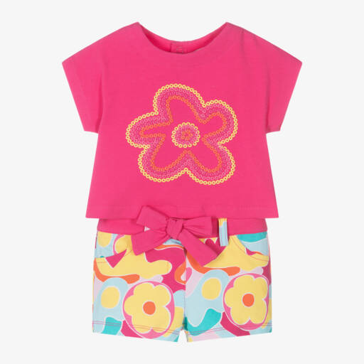 Agatha Ruiz de la Prada-Girls Pink Cotton Flower Print Shorts Set | Childrensalon