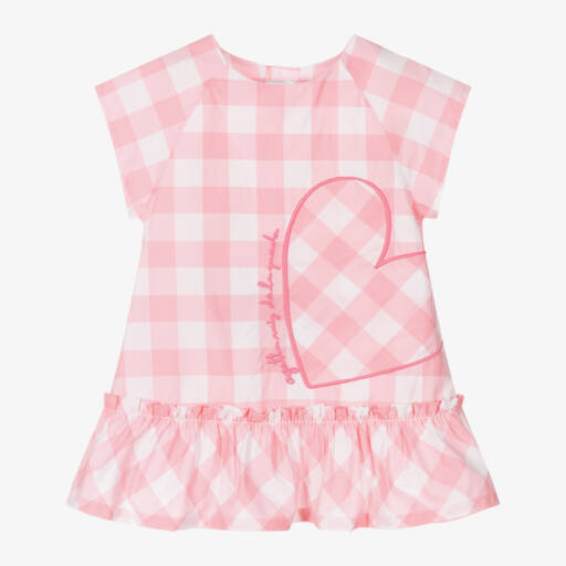 Agatha Ruiz de la Prada-Girls Pink Cotton Gingham Heart Dress | Childrensalon