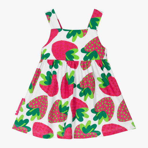 Agatha Ruiz de la Prada-Girls White & Pink Strawberry Cotton Dress | Childrensalon