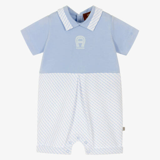 AIGNER-Baby Boys Blue Pima Cotton Shortie with Logo Pattern | Childrensalon