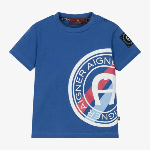 AIGNER-Baby Boys Blue Short-Sleeved Cotton T-Shirt | Childrensalon