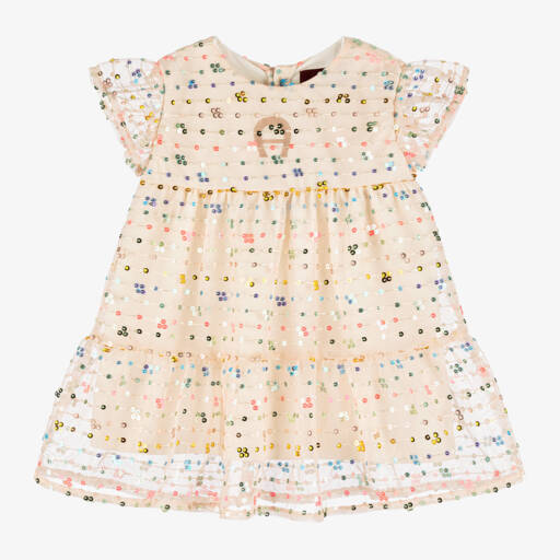 AIGNER-Baby Girls Peach Pink Sequinned Tulle Dress | Childrensalon