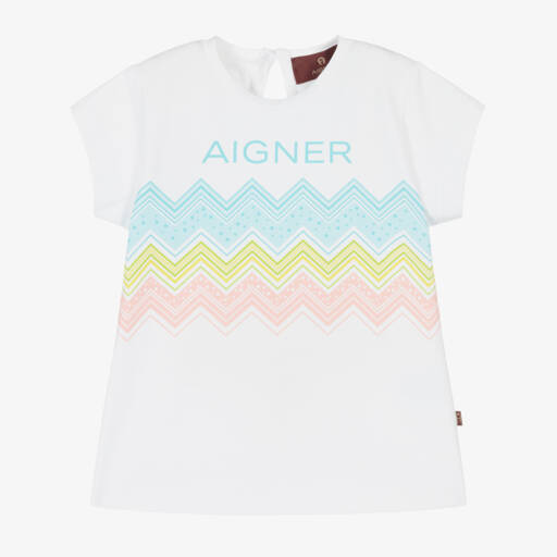 AIGNER-Baby Girls White Chevron Cotton T-Shirt | Childrensalon