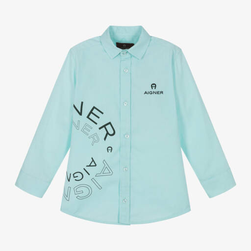 AIGNER-Boys Aqua Blue Cotton Shirt | Childrensalon