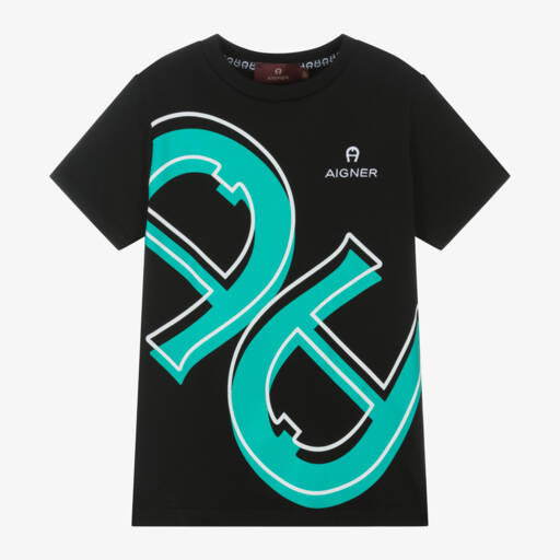 AIGNER-Boys Black Short-Sleeved Cotton T-Shirt | Childrensalon