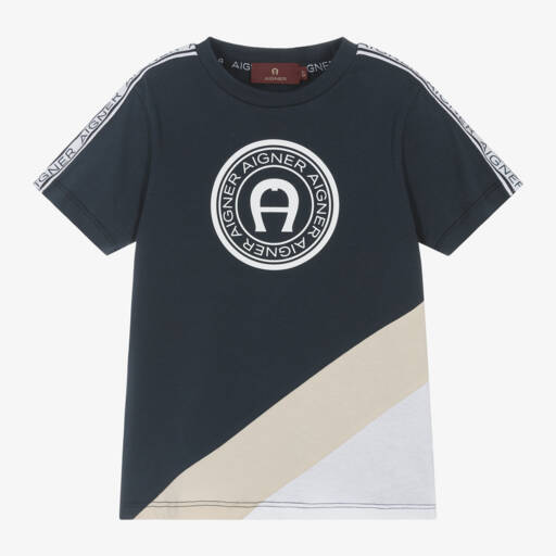 AIGNER-Boys Navy Blue A Horseshoe Cotton T-Shirt | Childrensalon