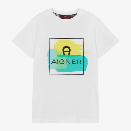 AIGNER-Boys White Cotton T-Shirt | Childrensalon
