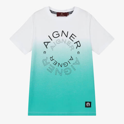 AIGNER-Boys White & Green Ombré Cotton T-shirt | Childrensalon