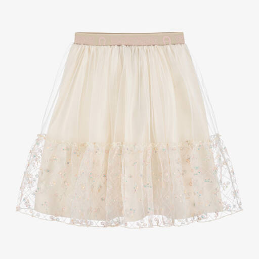 AIGNER-Girls Ivory Embroidered Tulle Skirt | Childrensalon