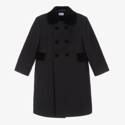 Ancar-Traditional Navy Blue Wool Coat with Velvet Trims | Childrensalon