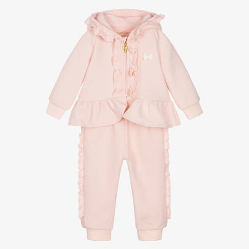 Angel's Face-Baby Girls Pink Cotton Ruffle Tracksuit | Childrensalon