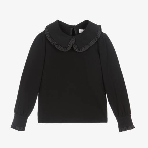 Angel's Face-Girls Black Cotton Top with Large Frill Collar | Childrensalon