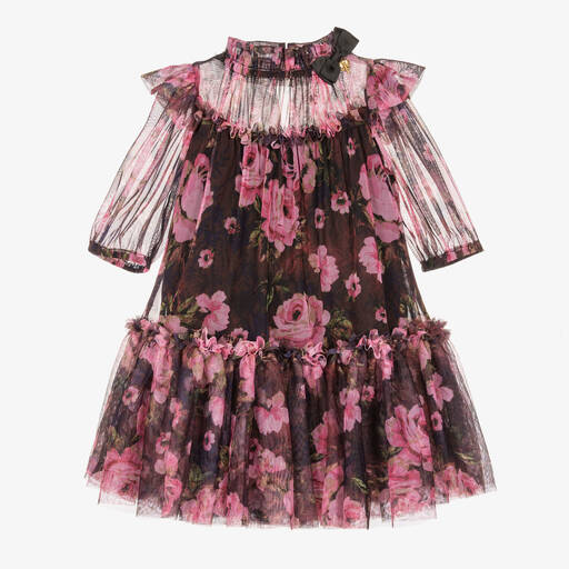 Angel's Face-فستان تول مطرز بورود  لون أسود و وردي | Childrensalon