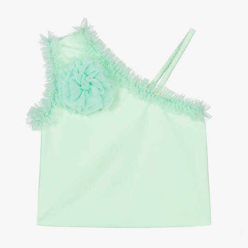 Angel's Face-Girls Green Ruffle One-Shoulder Top | Childrensalon