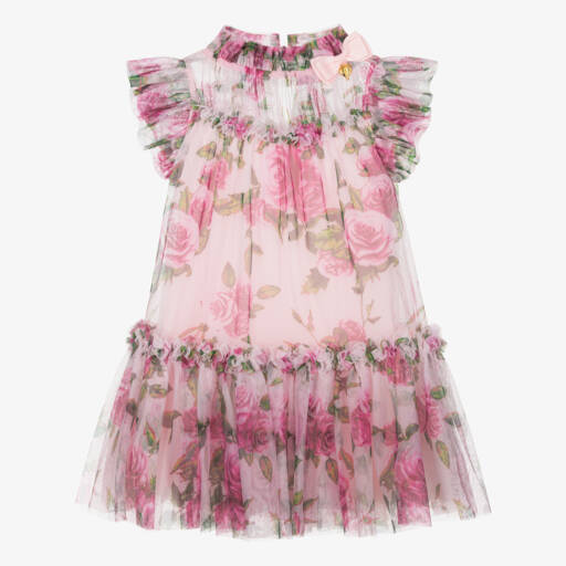 Angel's Face-Girls Pink & Green Floral Tulle Dress with Logo Bow | Childrensalon