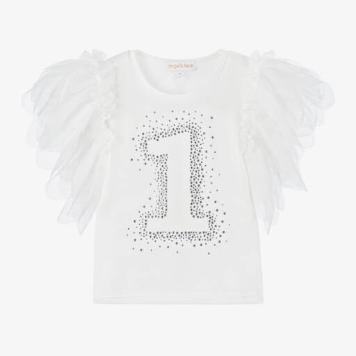 Angel's Face-Белая хлопковая футболка на 1-й день рождения | Childrensalon