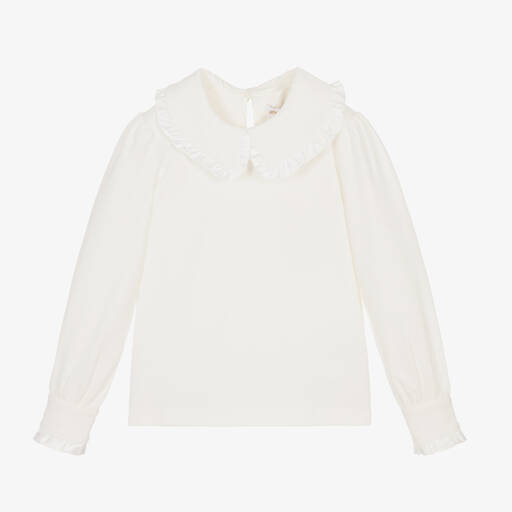 Angel's Face-Girls White Cotton Collared Top | Childrensalon