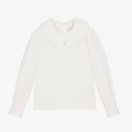 Angel's Face-Girls White Cotton Top with Large Frill Collar | Childrensalon