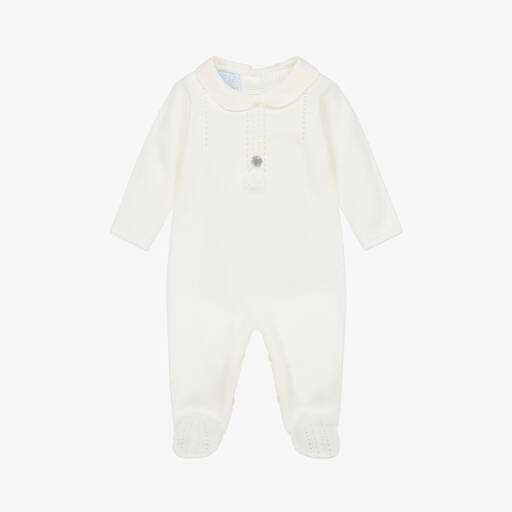 Artesanía Granlei-Ivory Knitted Pom-Pom Babygrow | Childrensalon