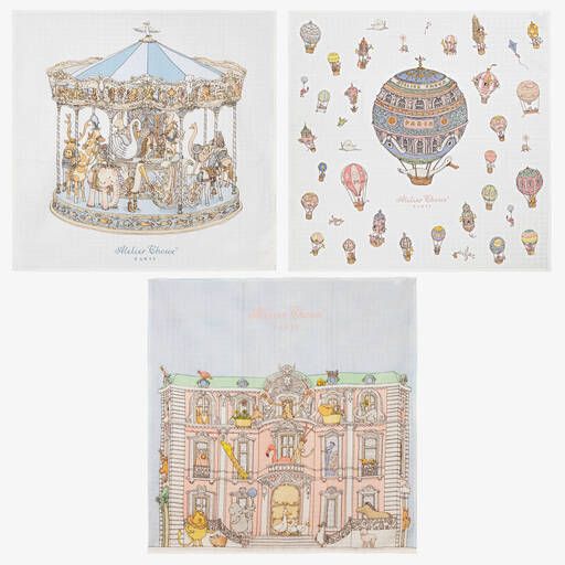 Atelier Choux Paris-Ivory & Blue Organic Cotton Swaddles (3 Pack) | Childrensalon